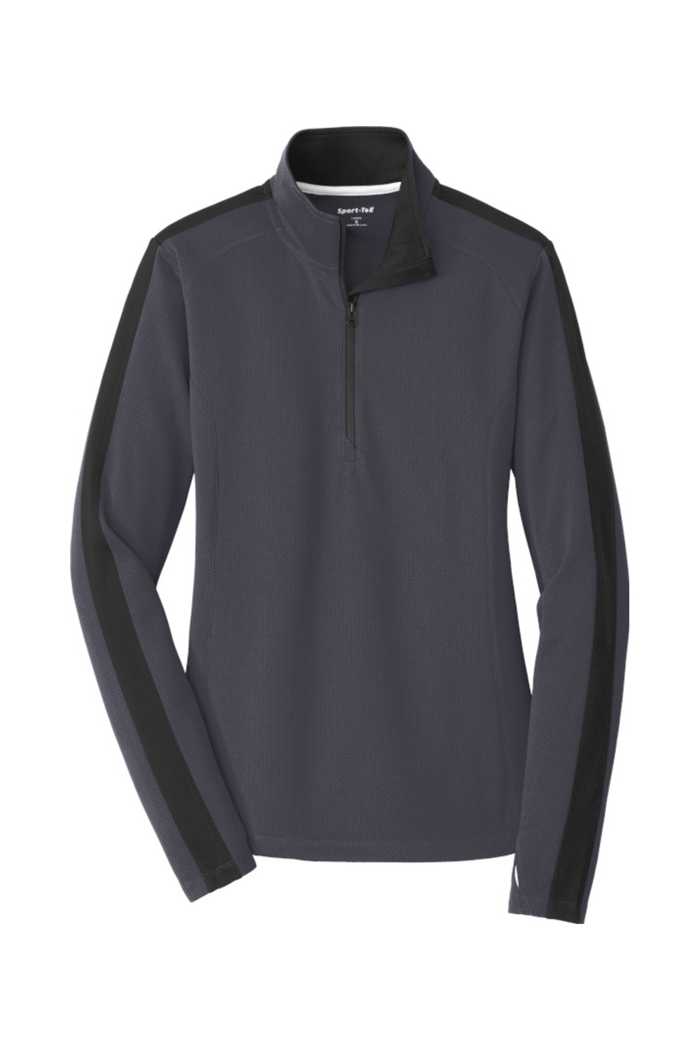 Sport-Tek Ladies Sport-Wick Textured Colorblock 1/4-Zip Pullover in Iron Grey/ Black