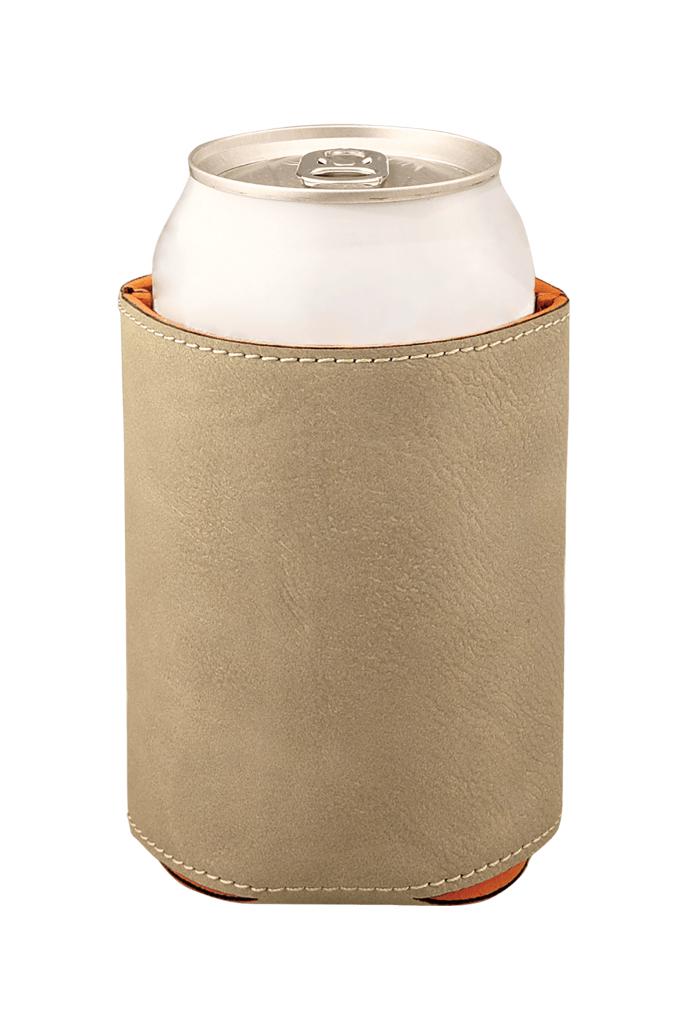 3 3/4" Laserable Leatherette Beverage Holder in Light Brown/ Black