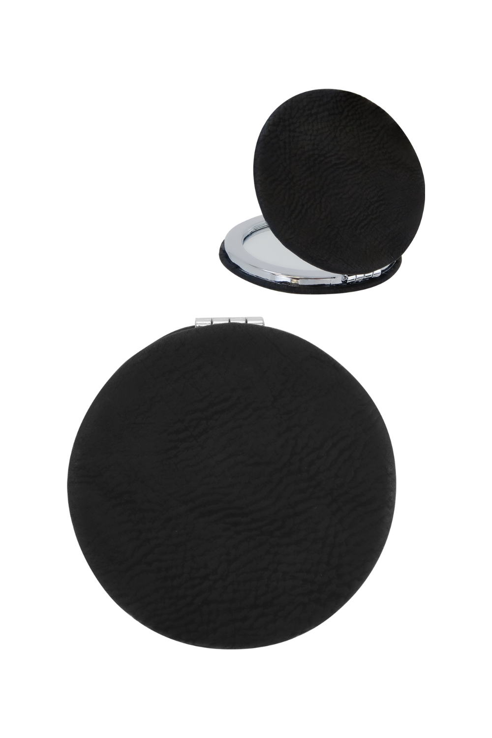 Leatherette Compact Mirror in Black/ Silver