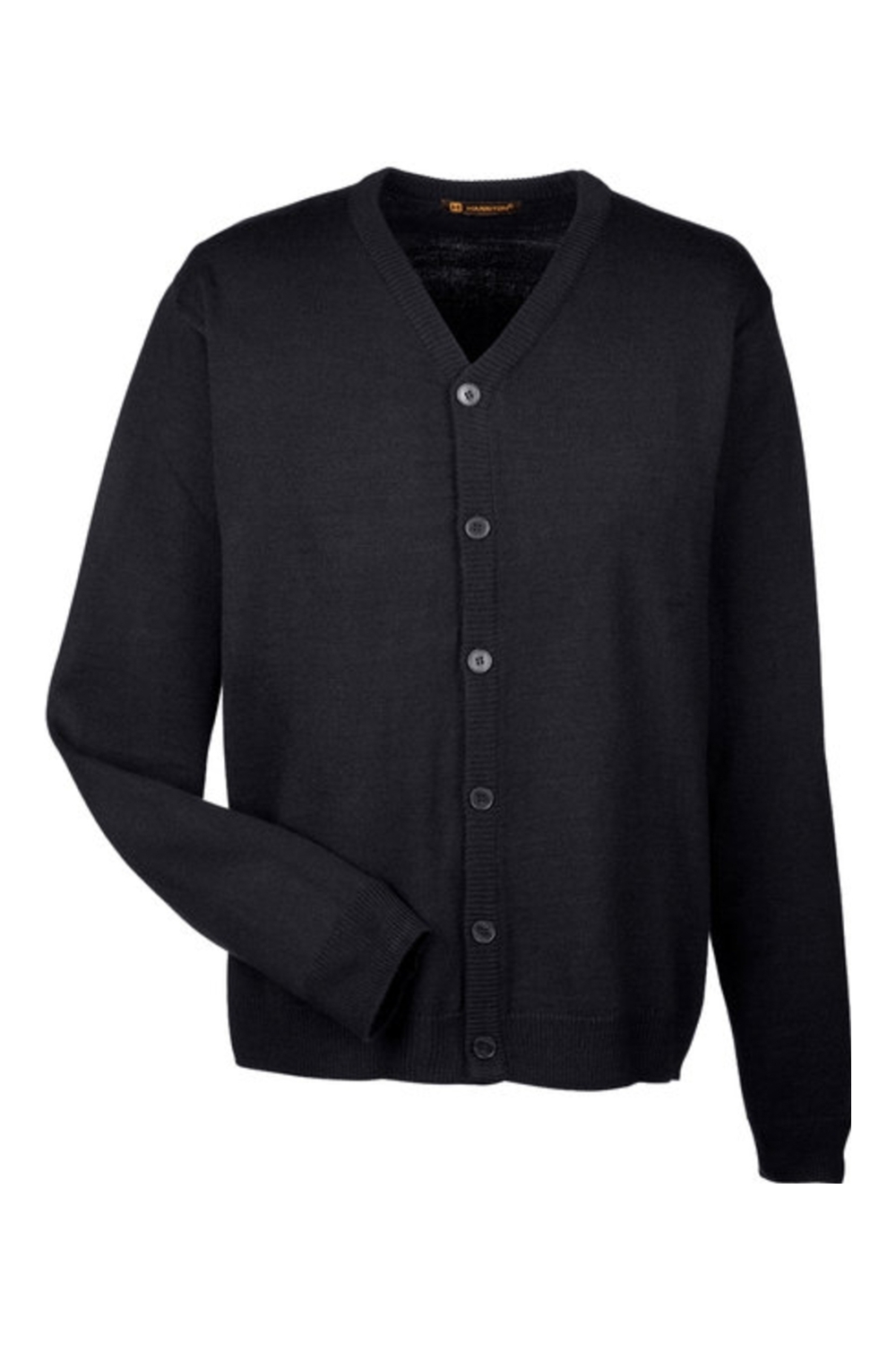 Harriton Men's Pilbloc V-Neck Button Cardigan Sweater in Black