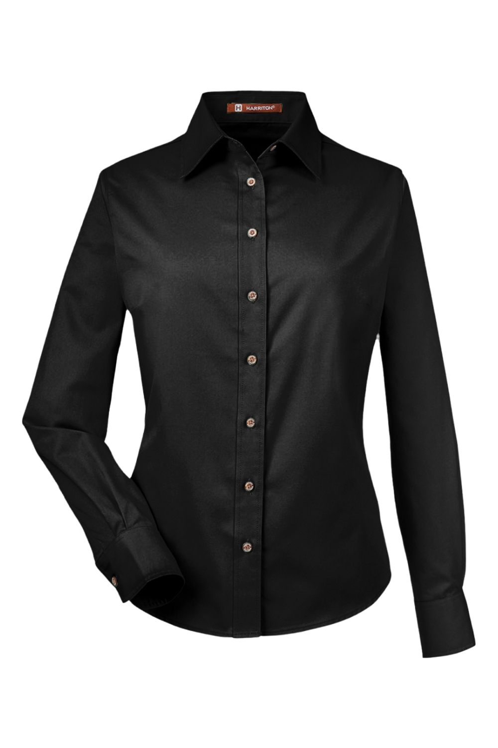 Harriton Ladies' Easy Blend Long-Sleeve Twill Shirt with Stain-Release in Black