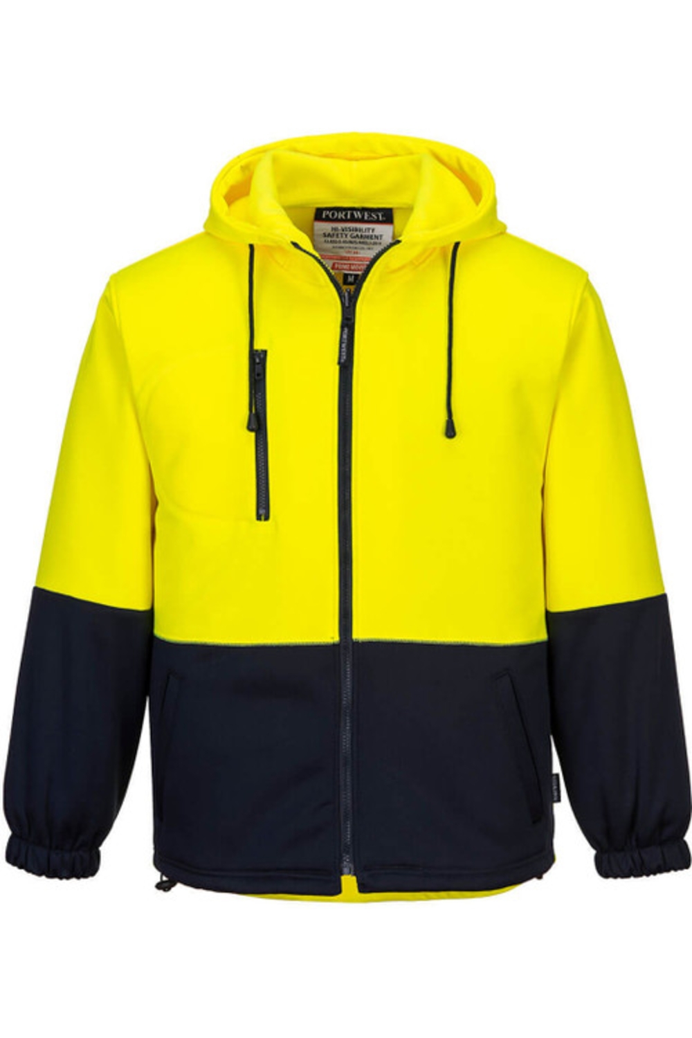Portwest Hi-Vis Water Repellent Contrast Zipped Class D Hoodie in Yellow/ Navy