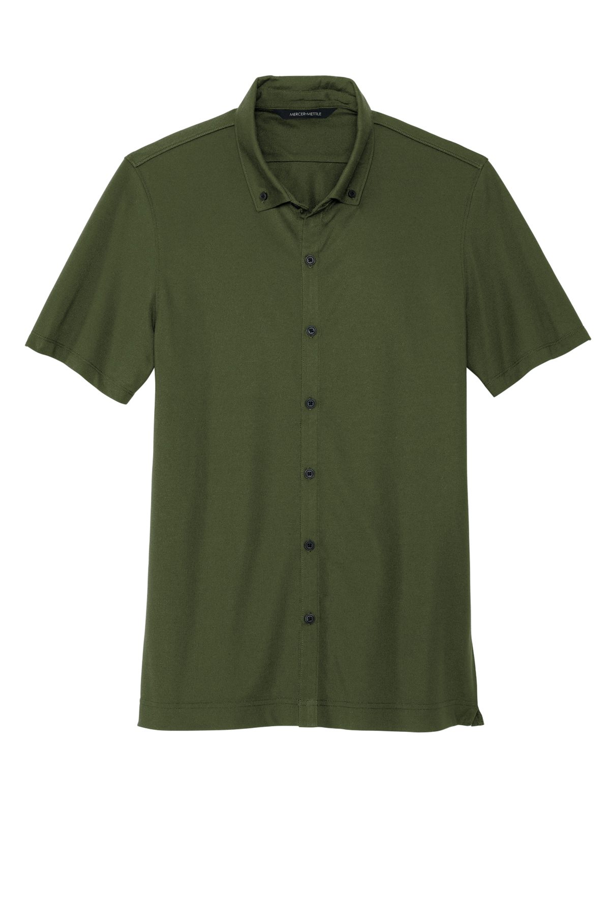 MERCER+METTLE Stretch Pique Full-Button Polo in Townsend Green