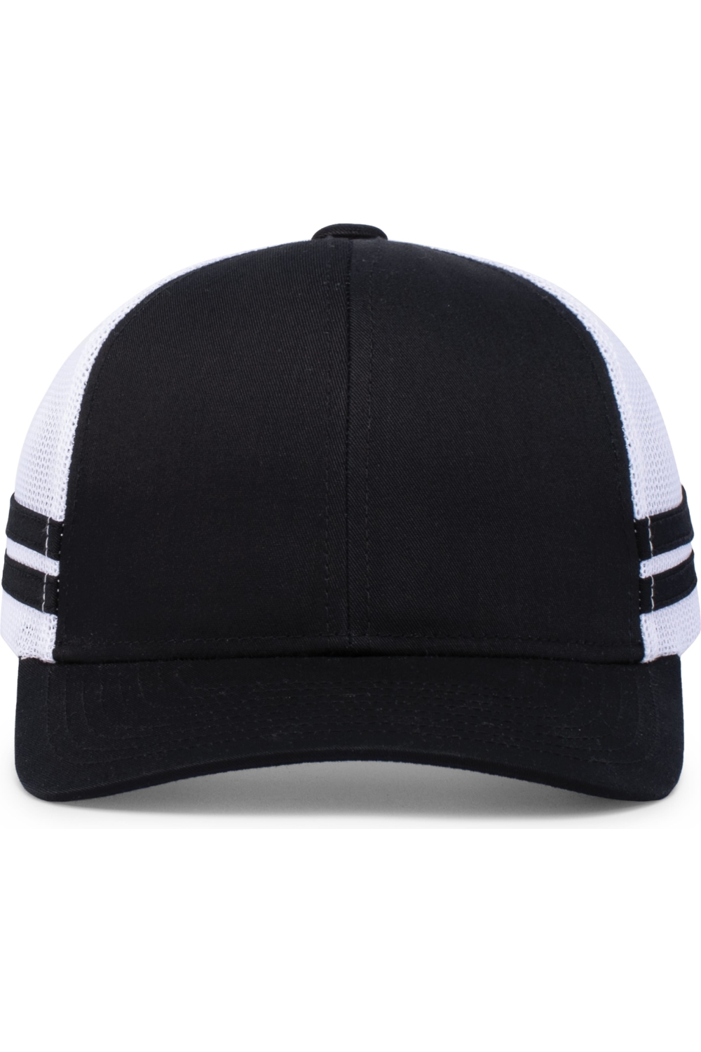Pacific Headwear Low-Profile Stripe Trucker Cap in Black/ White/ Black