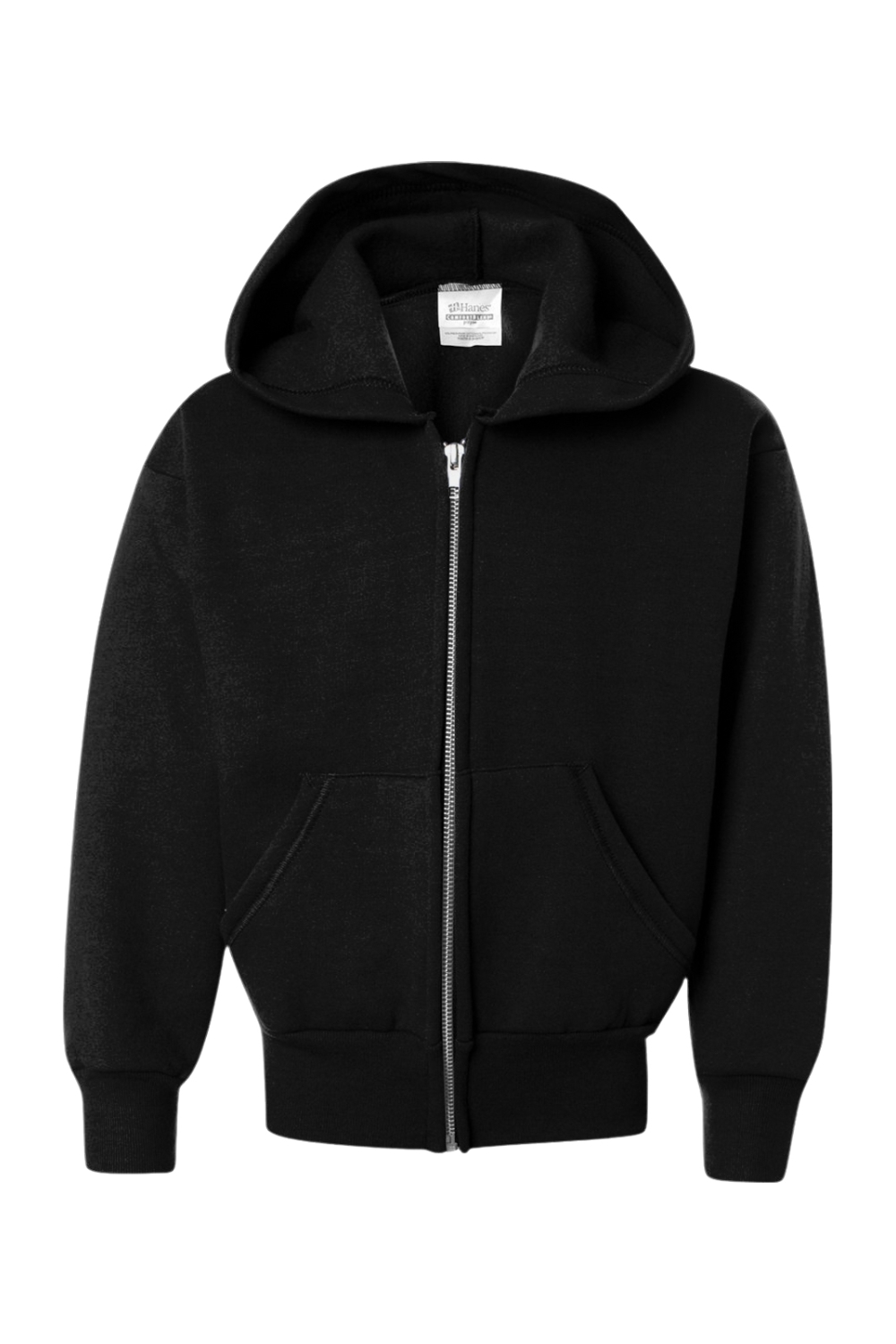 Hanes EcoSmart Youth Full-Zip Hooded Sweatshirt in Black