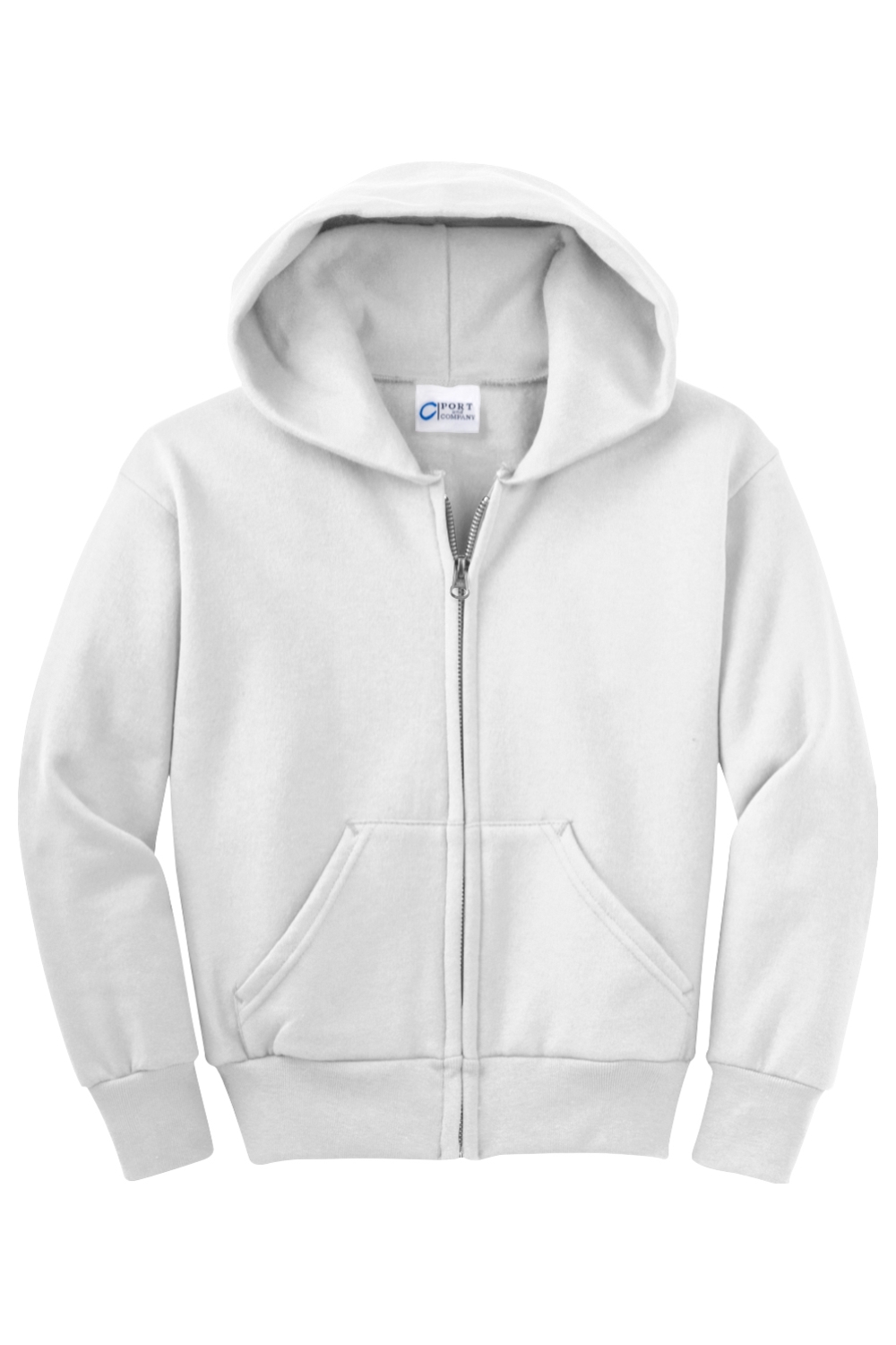 Port & Company Youth Core Fleece Full-Zip Hooded Sweatshirt (PC78YZH) in White