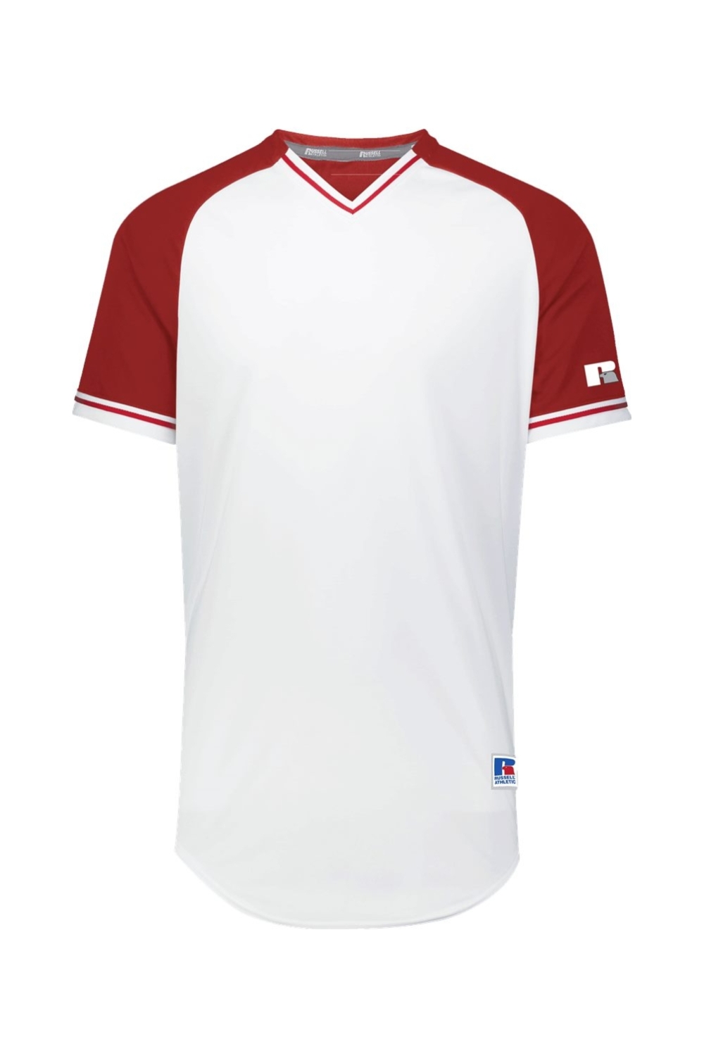 Drop Ship Russell Athletic - Classic V-Neck Jersey in White/ True Red/ White