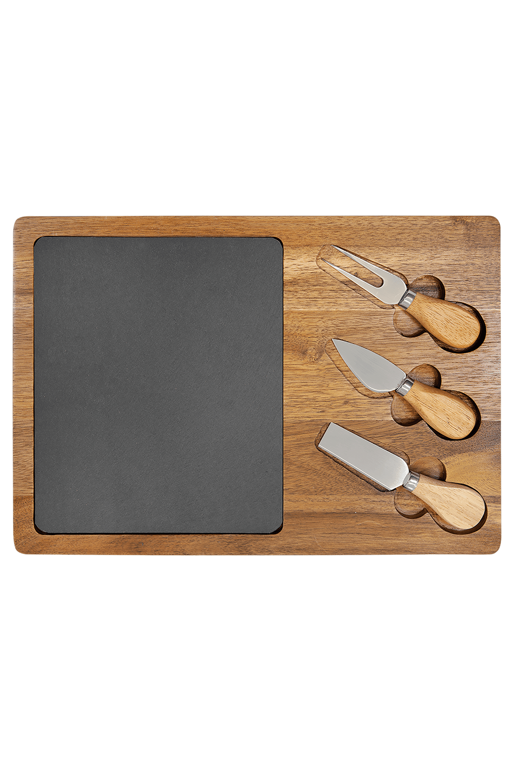 Acacia Wood/Slate Rectangle Cheese Set with Three Tools in Wood