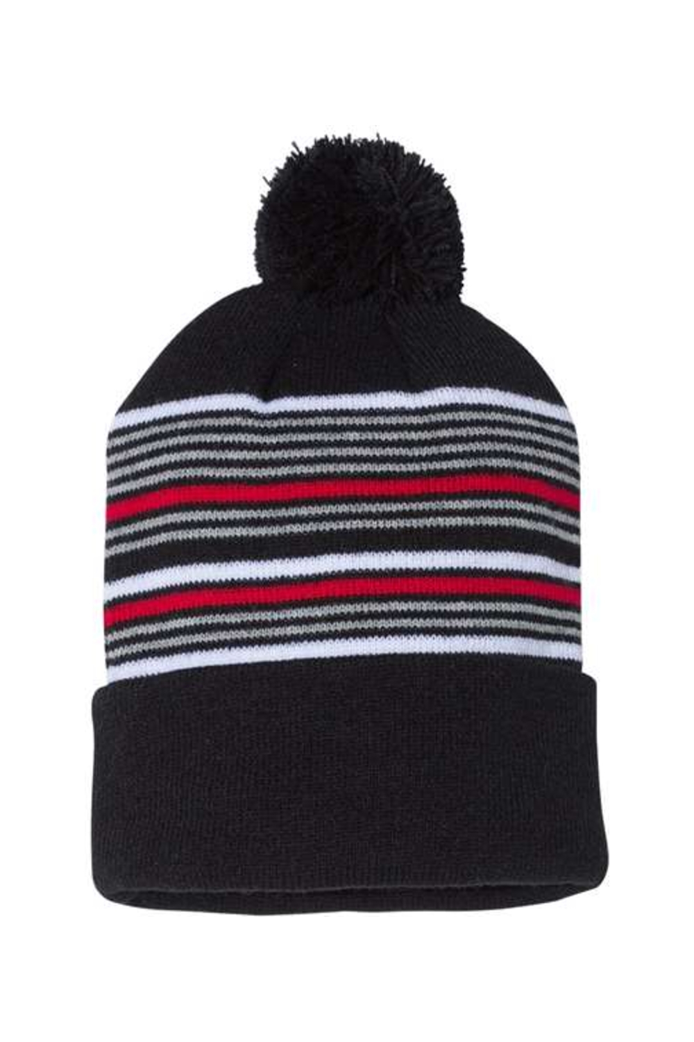 Sportsman 12" Striped Pom-Pom Cuffed Beanie