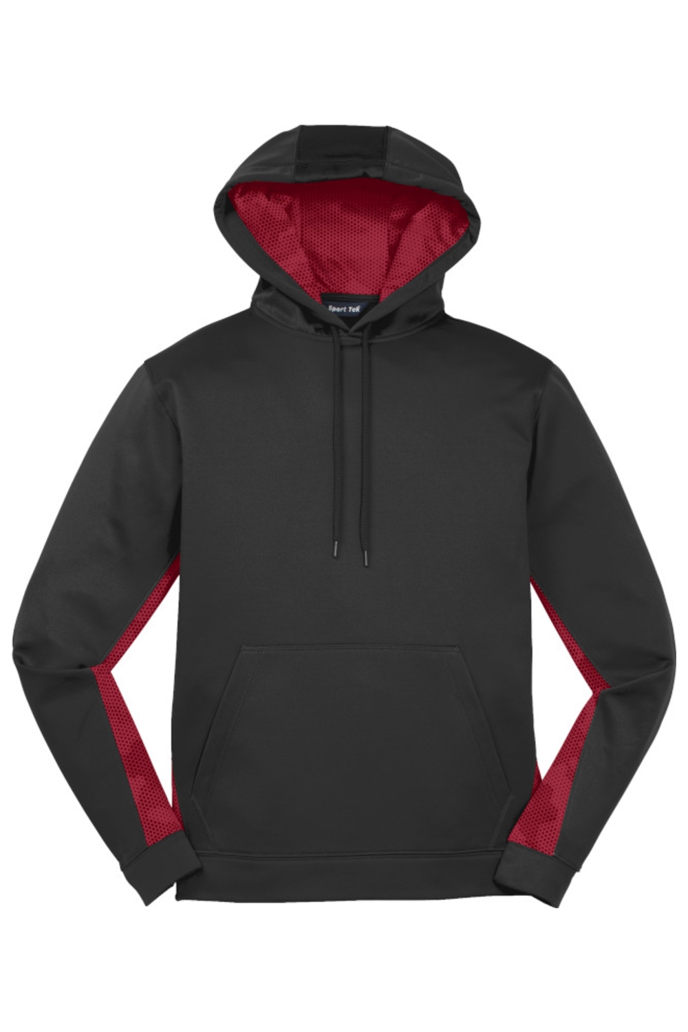 Sport-Tek® Sport-Wick® CamoHex Fleece Colorblock Hooded Pullover in Black/ Deep Red