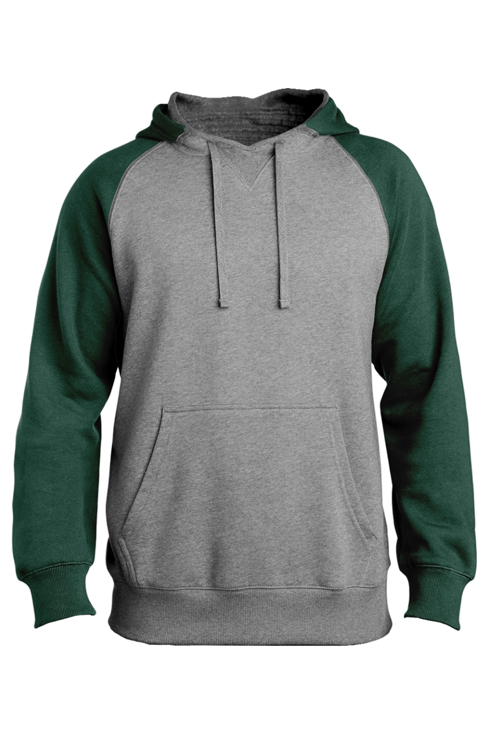 Sport-Tek Raglan Colorblock Pullover Hooded Sweatshirt in Forest Green/ Vintage Heather