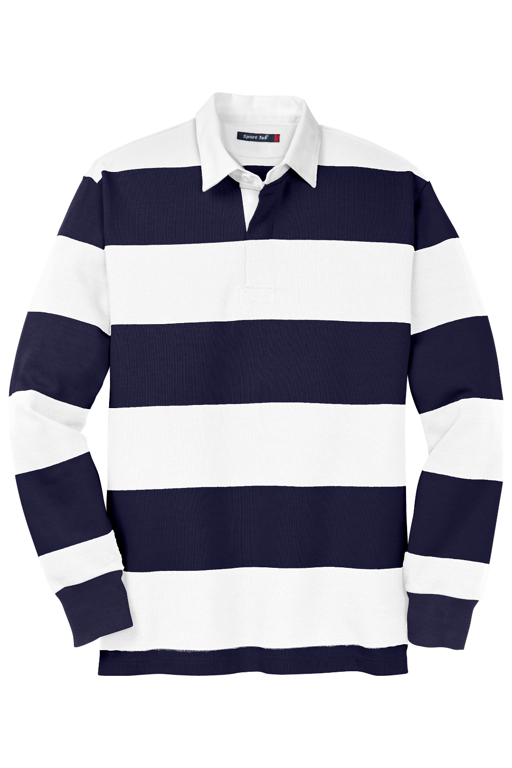 Sport-Tek Classic Long Sleeve Rugby Polo in True Navy/ White