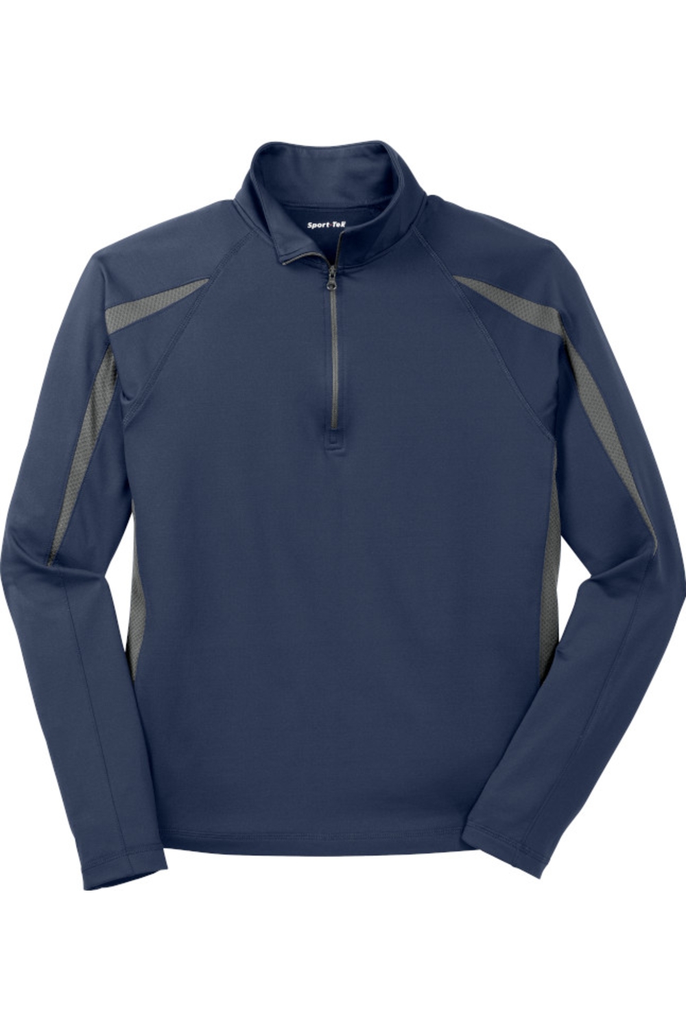 Sport-Tek Sport-Wick Stretch 1/2-Zip Colorblock Pullover in True Navy/ Charcoal Grey