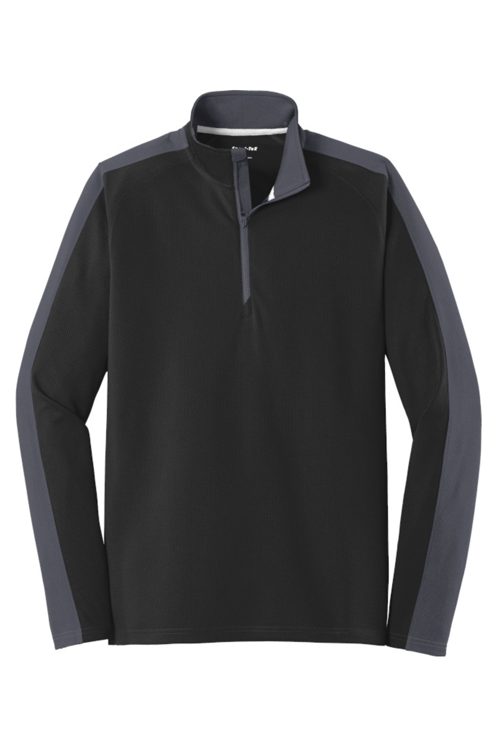 Sport-Tek® Sport-Wick® Textured Colorblock 1/4-Zip Pullover in Black/ Iron Grey