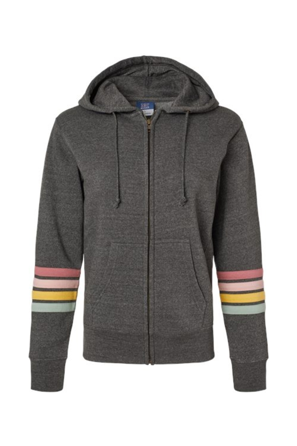 MV Sport Women's Striped Sleeves Full-Zip Hooded Sweatshirt