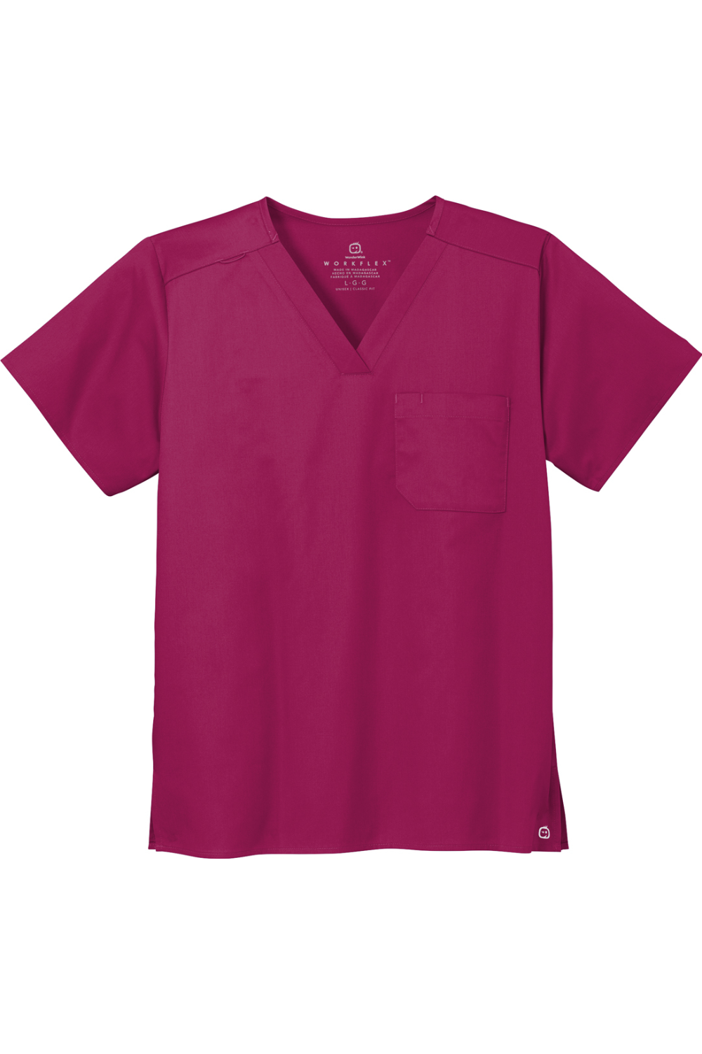 Wink Unisex WorkFlex Chest Pocket V-Neck Top in Wine
