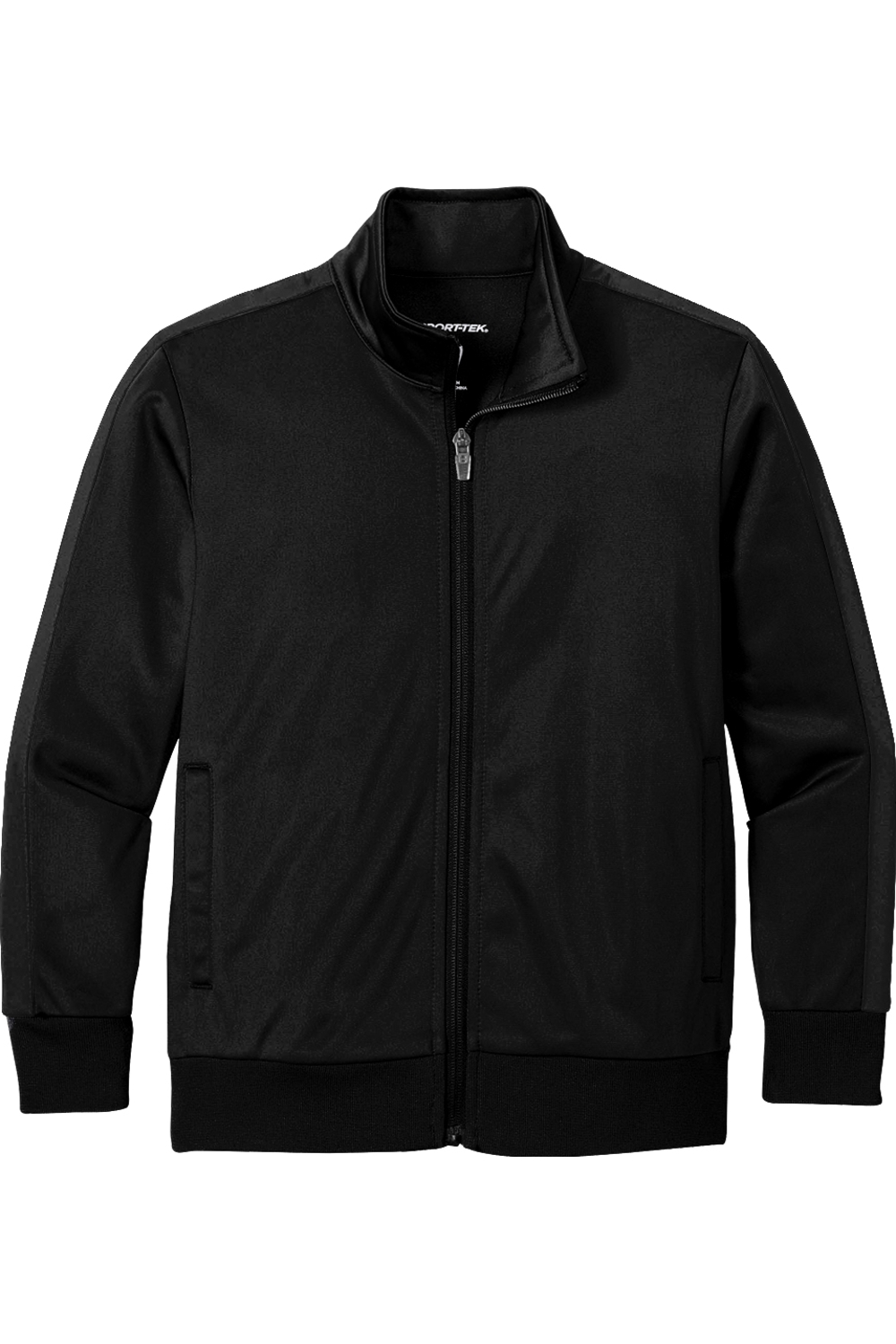 Sport-Tek Youth Tricot Sleeve Stripe Track Jacket in Black/ Black